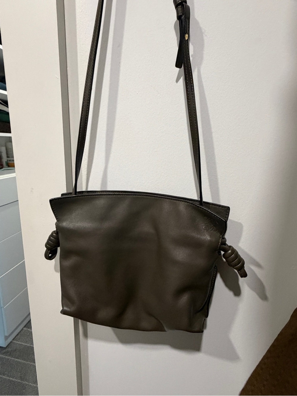 Loewe Olive Green Leather Crossbody with Knotted Side Detail